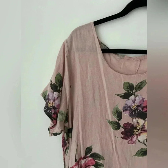 Made in Italy linen floral tunic top open side - Picture 2 of 12